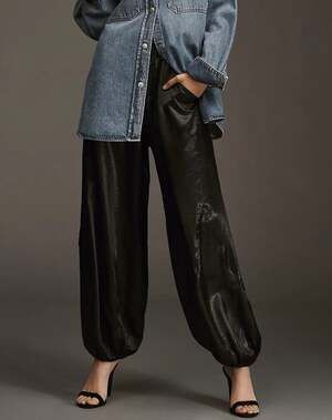Anthropologie Pilcro Women's XLP Liquid Parachute Pants Black Satin Harem Pants